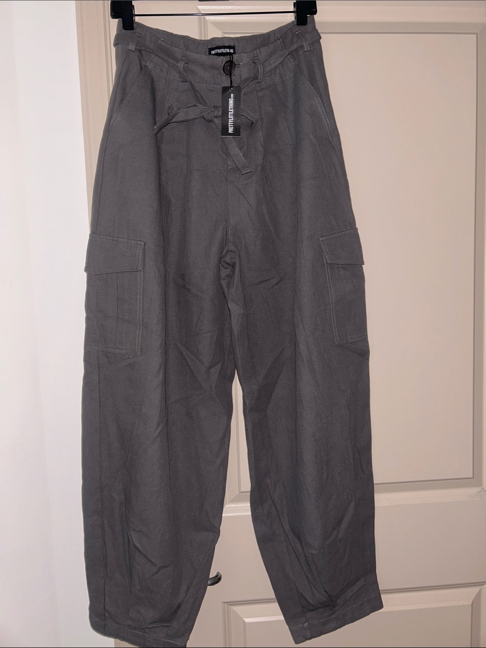 PrettyLittleThing Women’s Gray Cargo Pants with Drawstring Waist